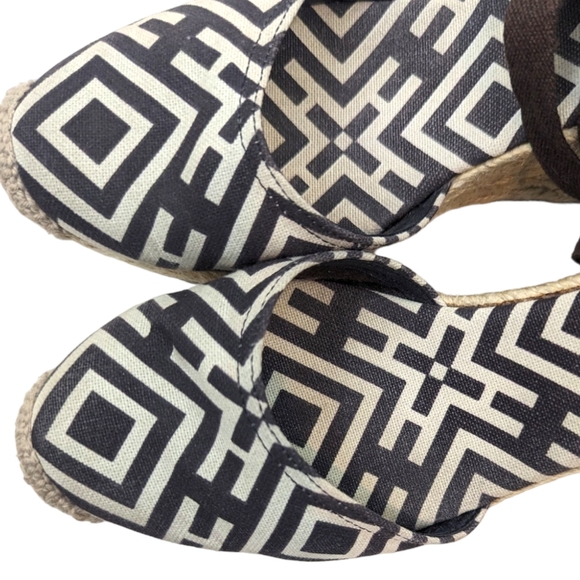 Tory Burch Wedge Espadrilles Womens 37 6.5 Black Natural Tie Ankle Heels - Picture 4 of 13